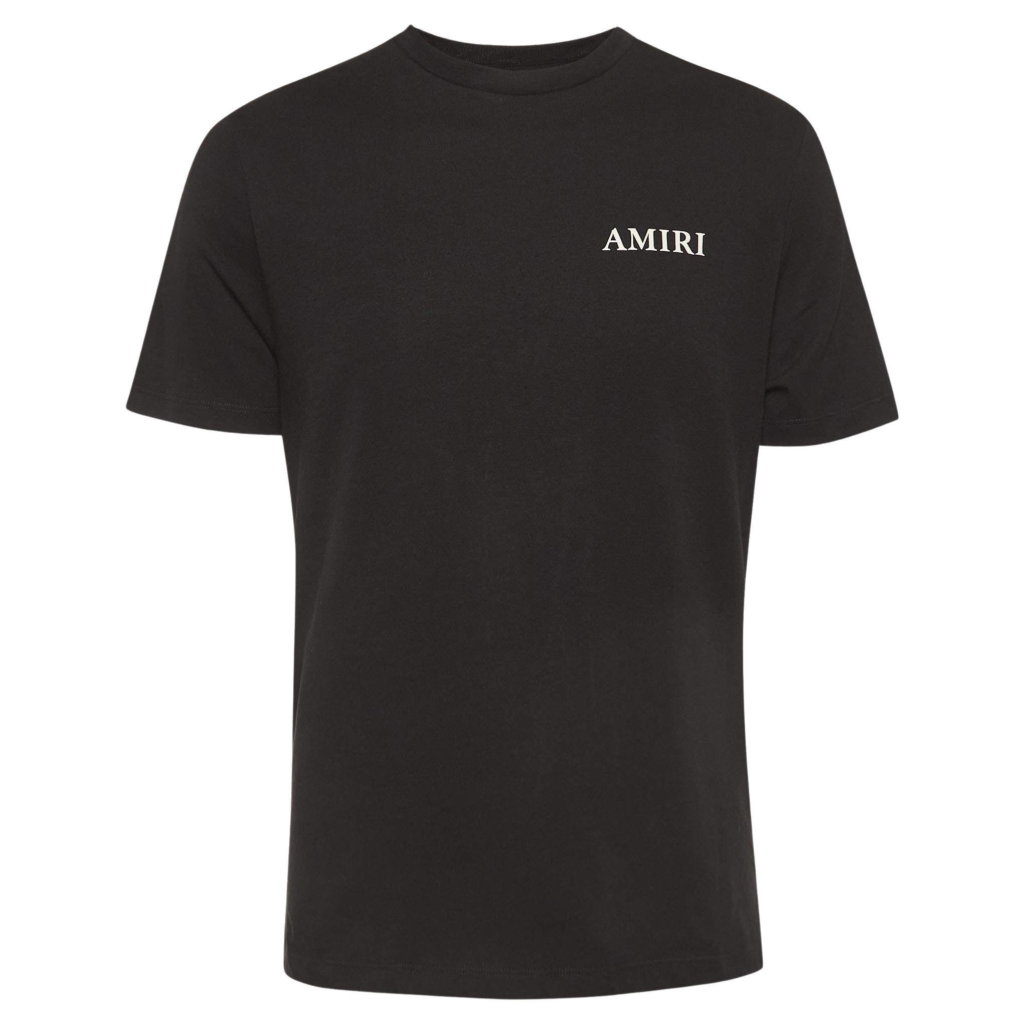 Amiri Black Logo Print Cotton Half Sleeve T-Shirt S en vente