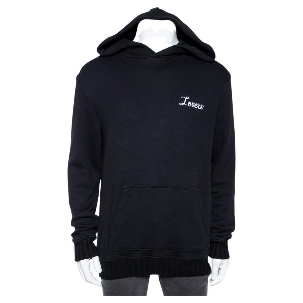 Amiri Black Lovers Embroidered Cotton Hooded Sweatshirt XL For Sale at  1stDibs