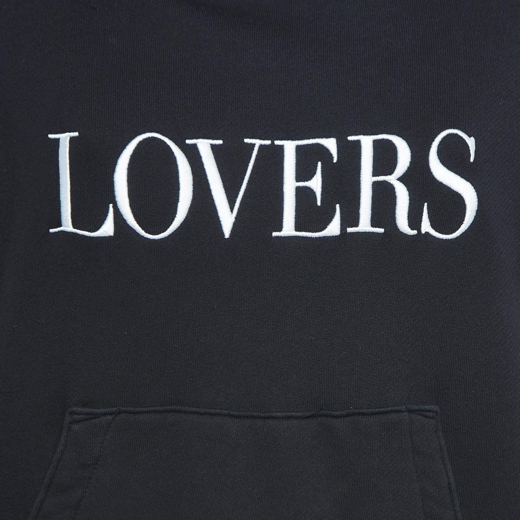 Amiri Black Lovers Print Cotton Hooded Sweatshirt S For Sale 1