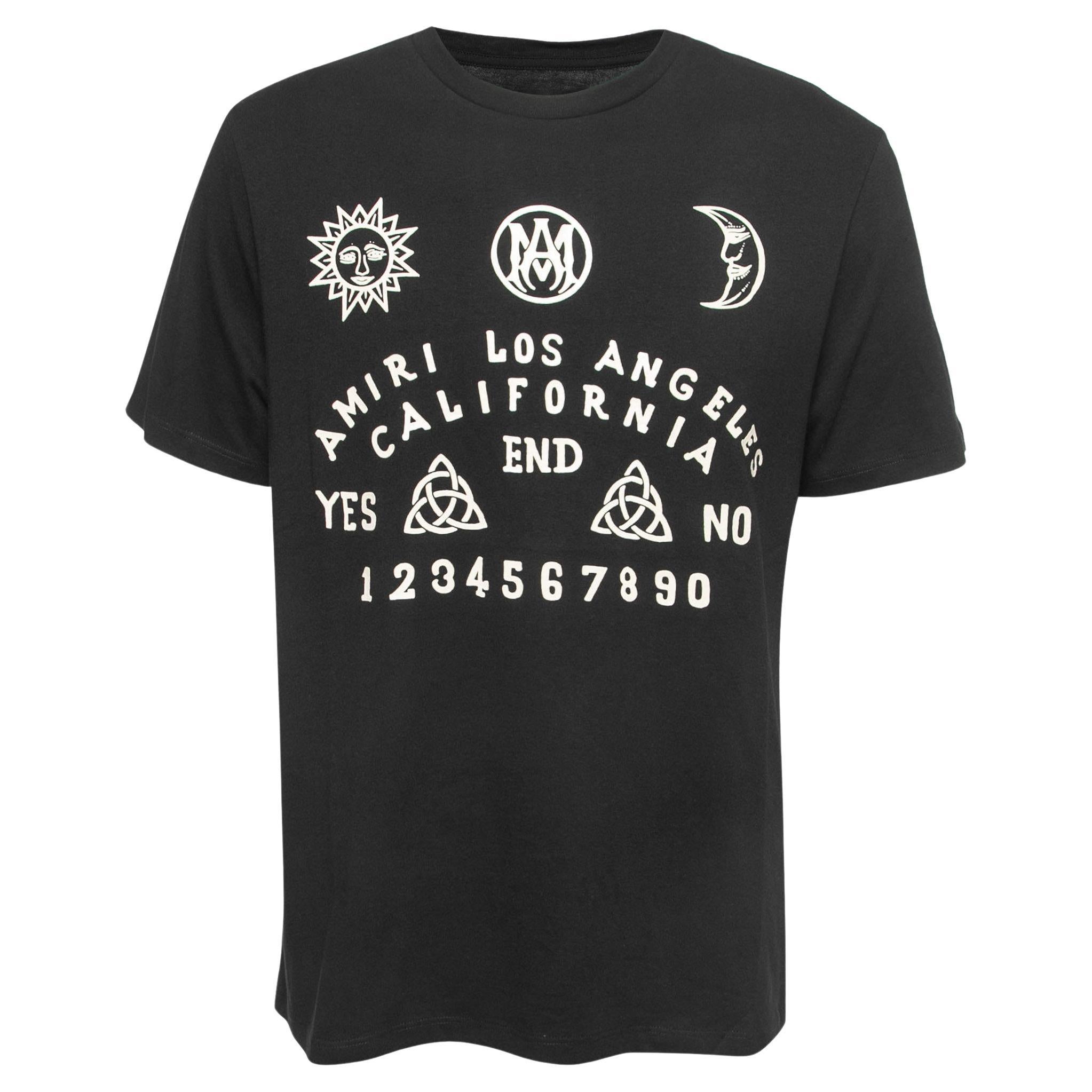 Amiri Schwarzes T-Shirt aus Baumwolle mit Ouija-Kartondruck L im Angebot