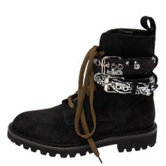 Amiri Black Suede Bandana Buckle Combat Boots Size 40