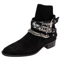 Amiri Black Suede Jodhpur Chain Ankle Boots Size 40