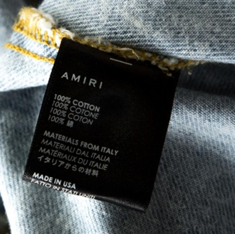 Amiri Blau Acid Washed Denim Zip Front Bomber Jacke S (Grau) im Angebot