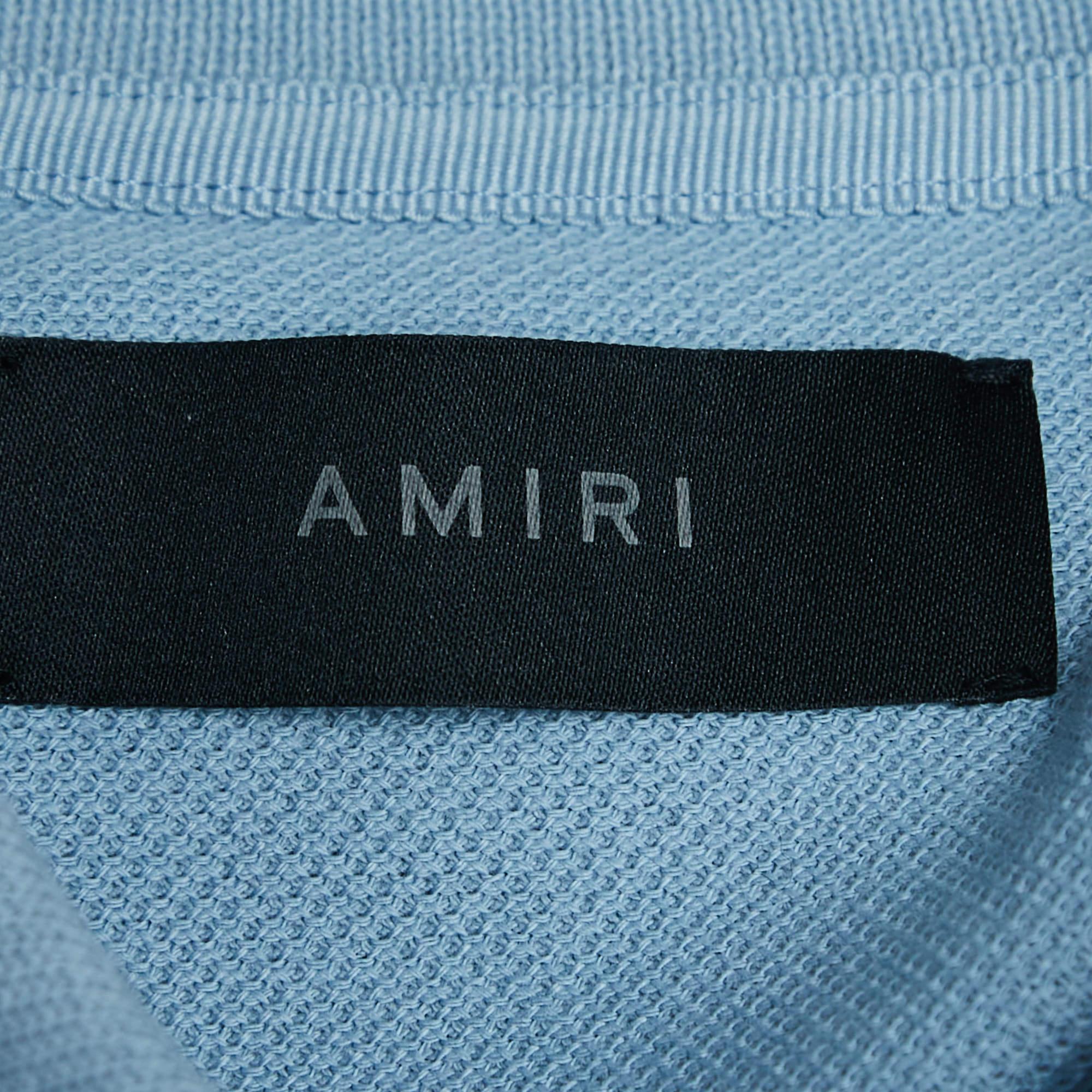 Amiri Blue Cotton Pique Logo Polo T-Shirt M In Excellent Condition For Sale In Dubai, Al Qouz 2