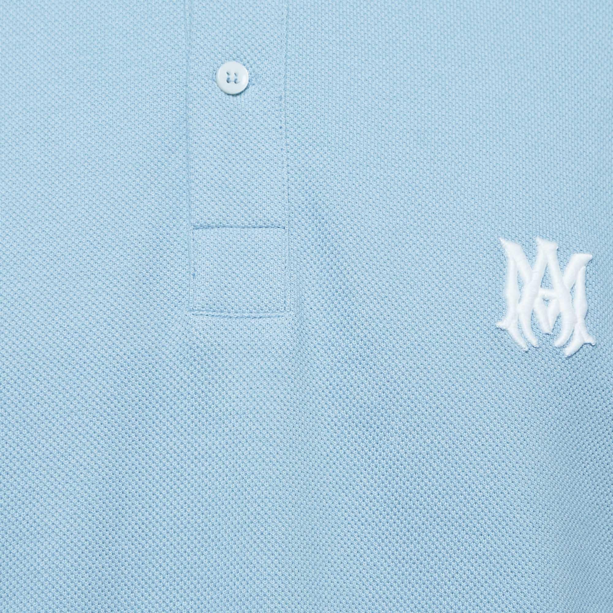 Amiri Blue Cotton Pique Logo Polo T-Shirt M. M. Pour hommes en vente