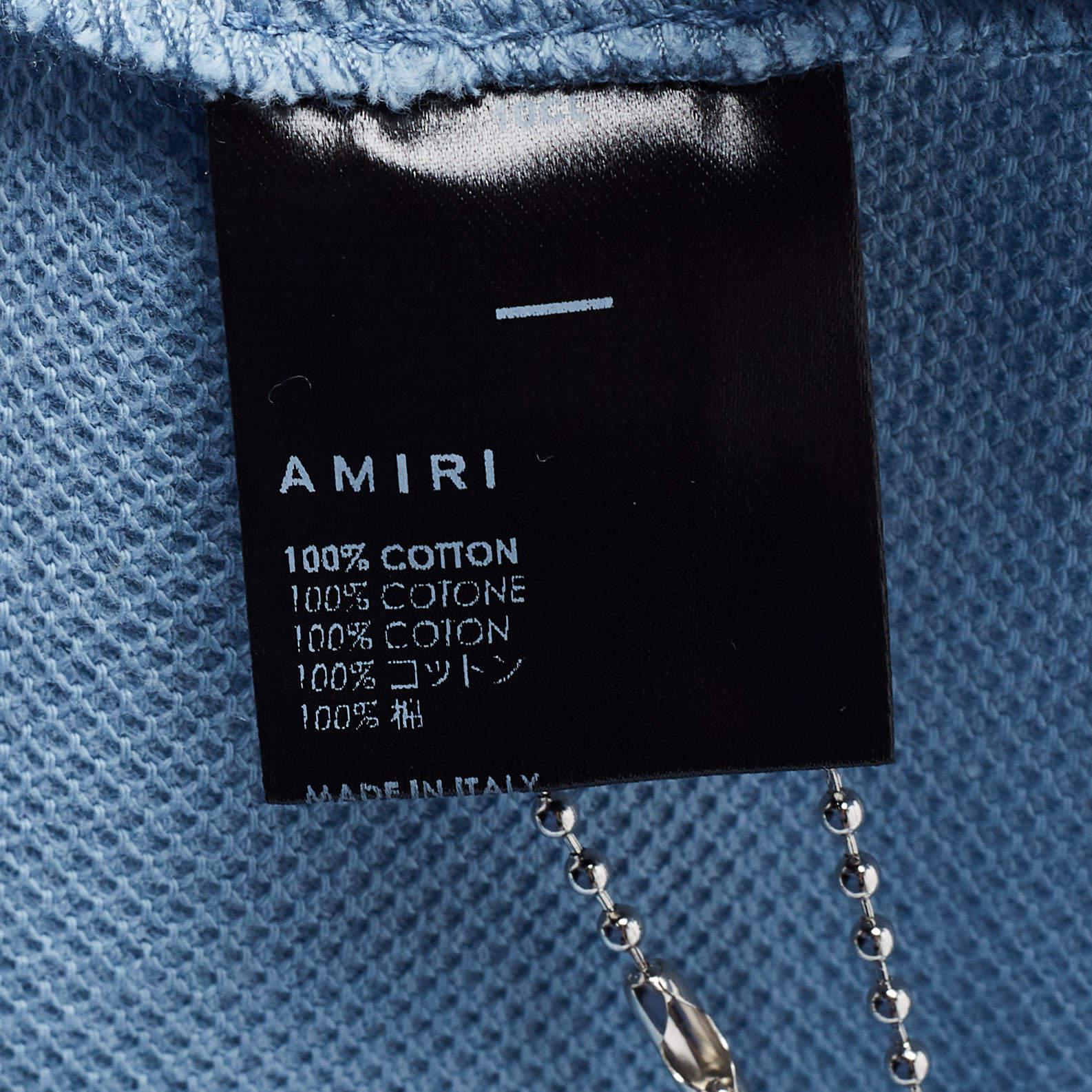 Amiri Blue Cotton Pique Logo Polo T-Shirt M For Sale 1