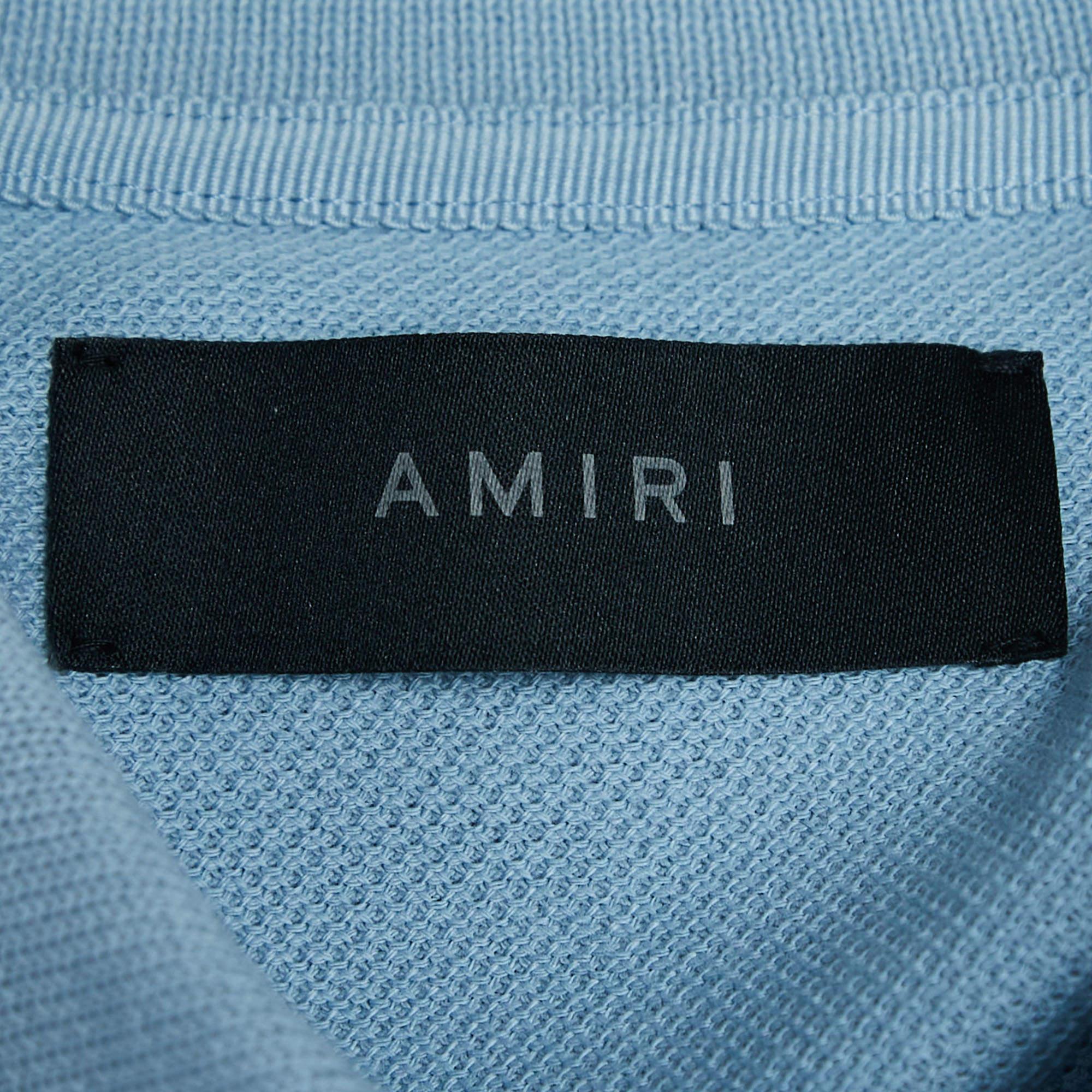Amiri Blue Cotton Pique Logo Polo T-Shirt S en vente 1