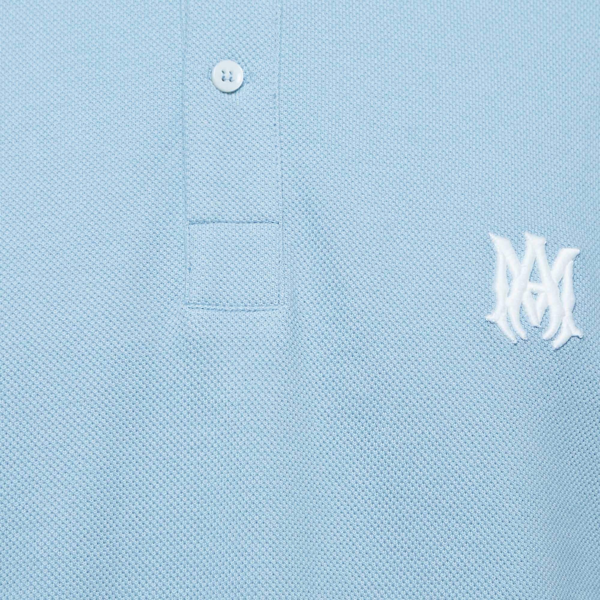 Amiri Blue Cotton Pique Logo Polo T-Shirt S For Sale 2