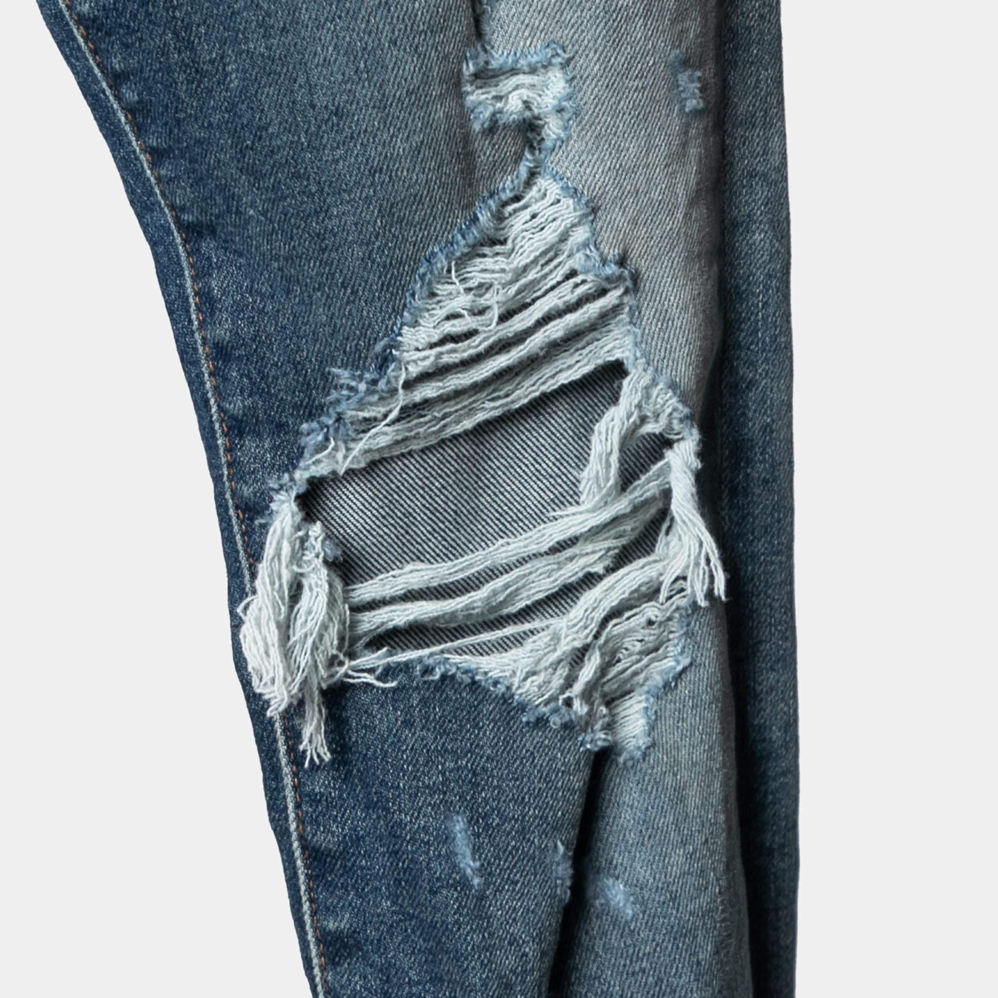 Amiri Blue Denim Distressed Ankle Zip Detailed Jeans M Damen im Angebot