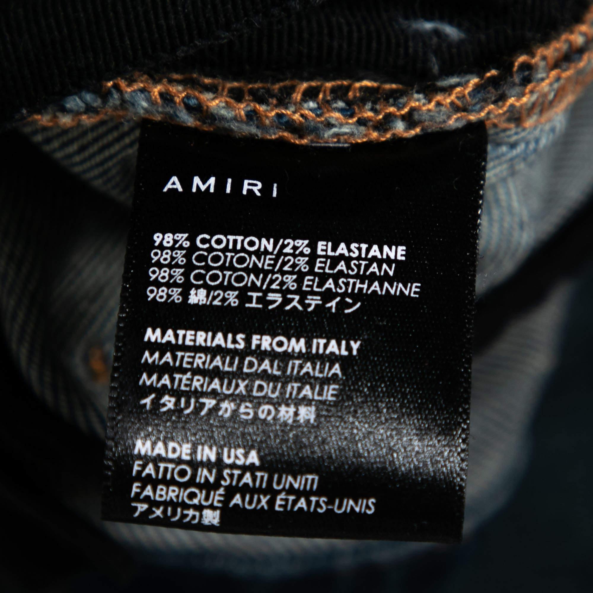 Amiri Blue Denim Distressed Ankle Zip Detailed Jeans M im Angebot 3