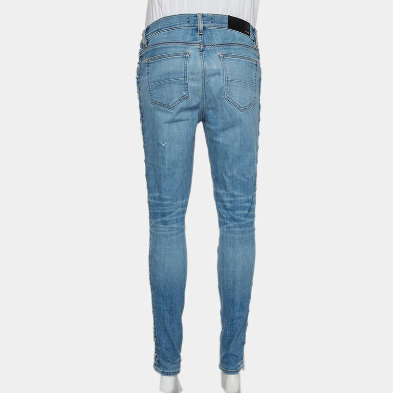 Amiri Blue Denim Side Chain Detail Skinny Jeans M at 1stDibs