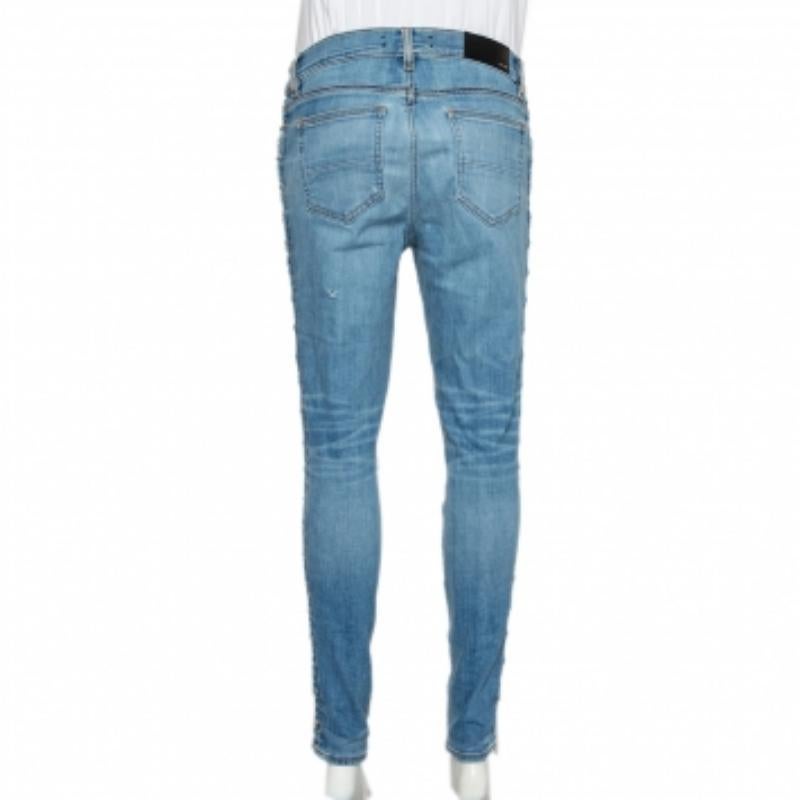Amiri Blue Denim Side Chain Detail Skinny Jeans M In Good Condition For Sale In Dubai, Al Qouz 2