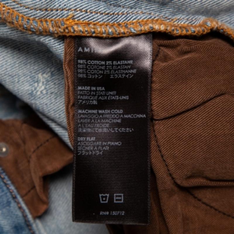 Amiri Blue Denim Side Chain Detail Skinny Jeans M For Sale 1