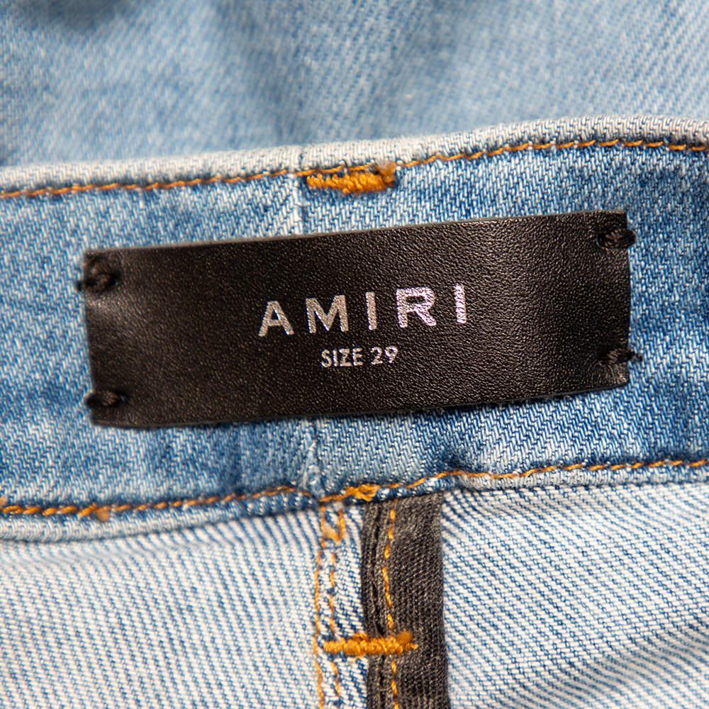 Amiri Blue Denim Side Chain Detail Skinny Jeans M In Good Condition For Sale In Dubai, Al Qouz 2