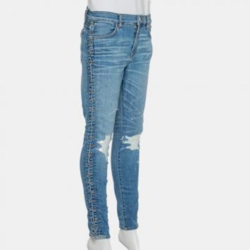 Amiri Blue Denim Side Chain Detail Skinny Jeans M For Sale 4
