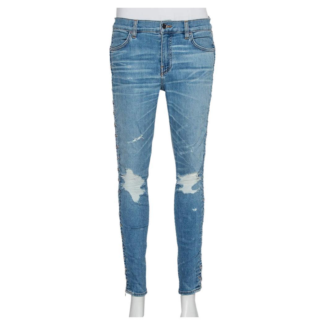 Amiri Blue Denim Side Chain Detail Skinny Jeans M For Sale