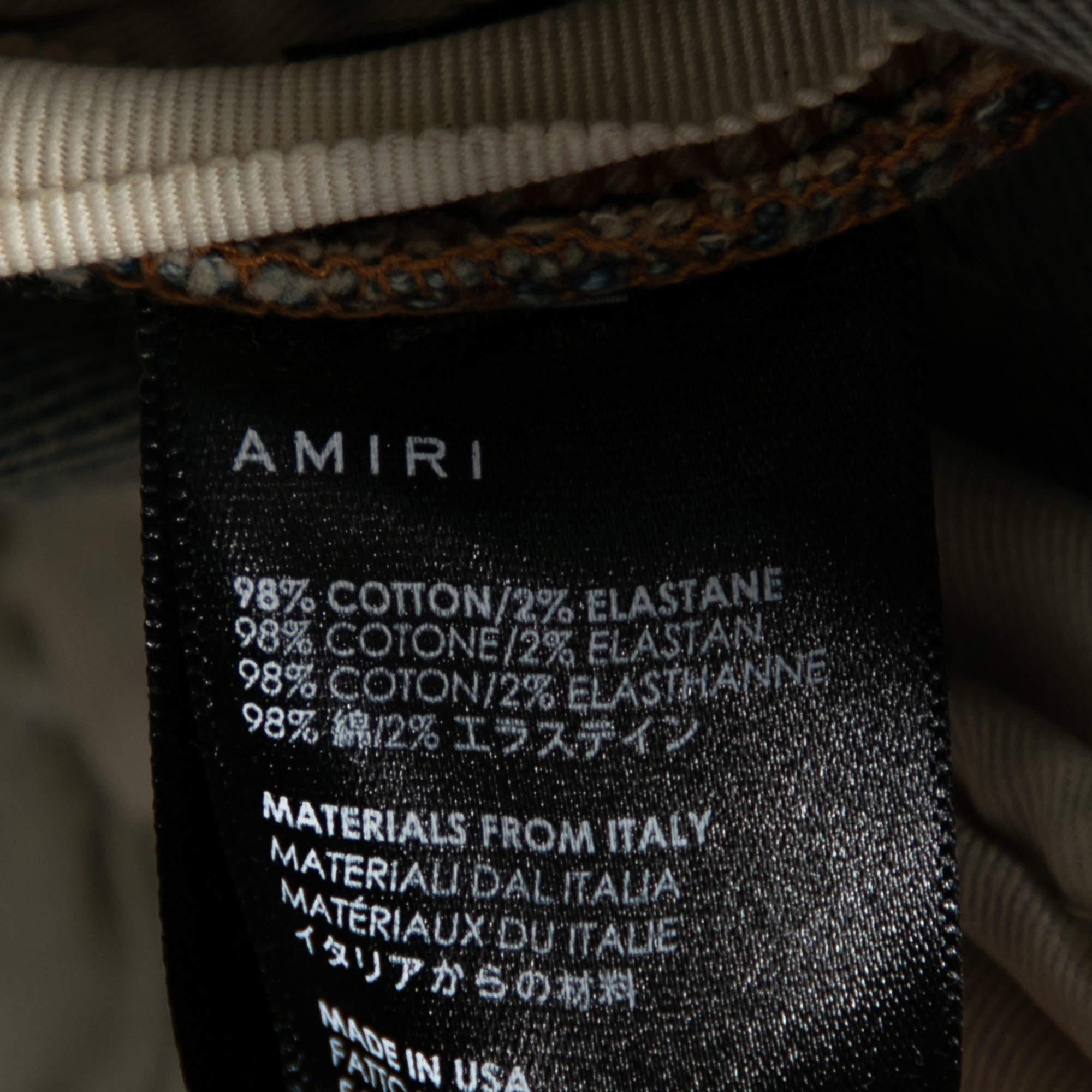 Amiri Jeans Skinny Blu Denim Distressed Crystal Embellished Inset Detail M. I. in vendita 1