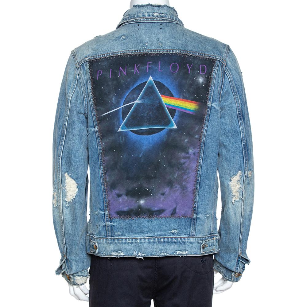 We are singing praises for this jacket from Amiri as it is well-made and beautiful to look at. It arrives made from quality denim and designed with a Pink Floyd print at the rear. It has front buttons and long sleeves. Be sure to team it with your