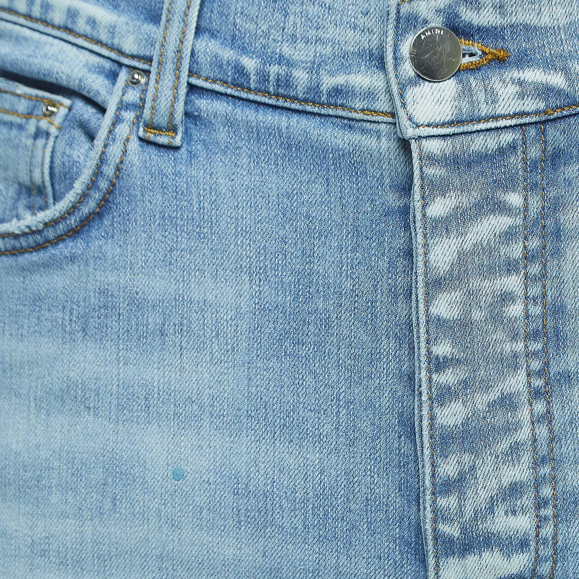 Amiri Blue Paint Splattered Denim Ribbed Jeans L Waist 34'' (taille 34'') en vente 1