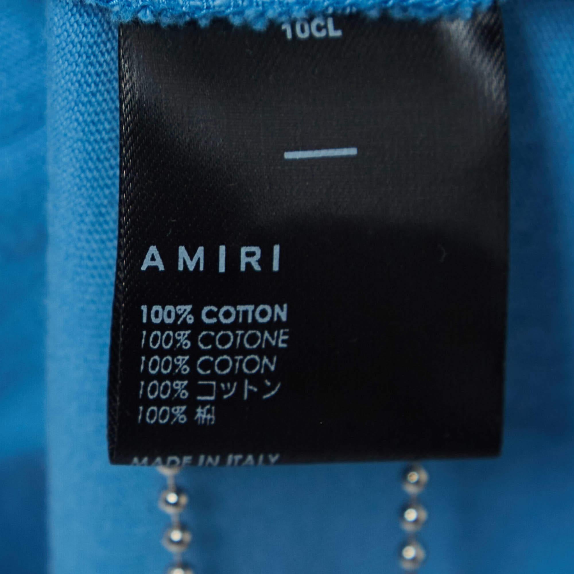 Men's Amiri Blue Print Cotton Half Sleeve T-Shirt L For Sale