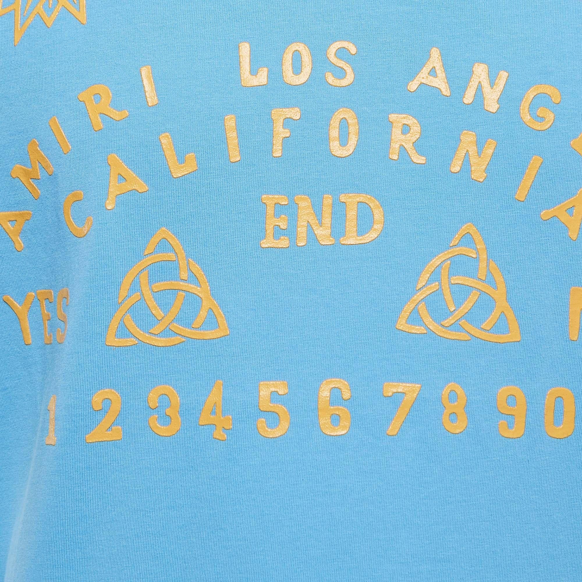 Amiri Blaues halbärmeliges T-Shirt aus Baumwolle mit Druck L im Angebot 1