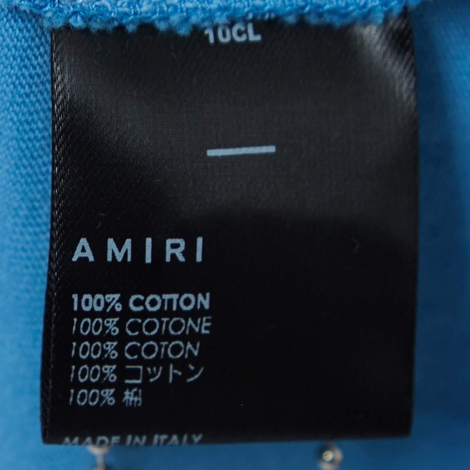 Amiri - T-shirt à demi-manches en coton imprimé bleu S Excellent état - En vente à Dubai, Al Qouz 2