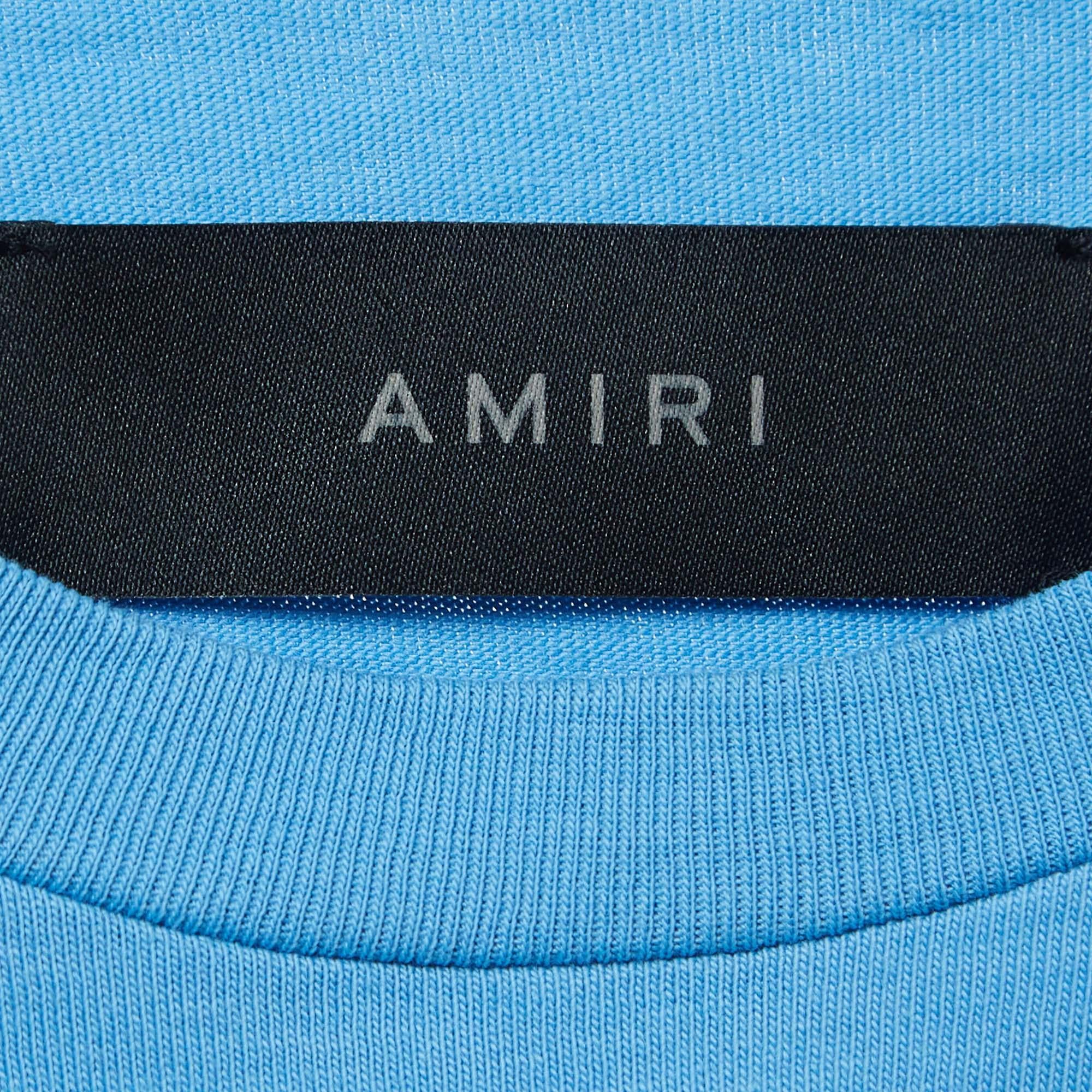 Amiri - T-shirt à demi-manches en coton imprimé bleu S en vente 2