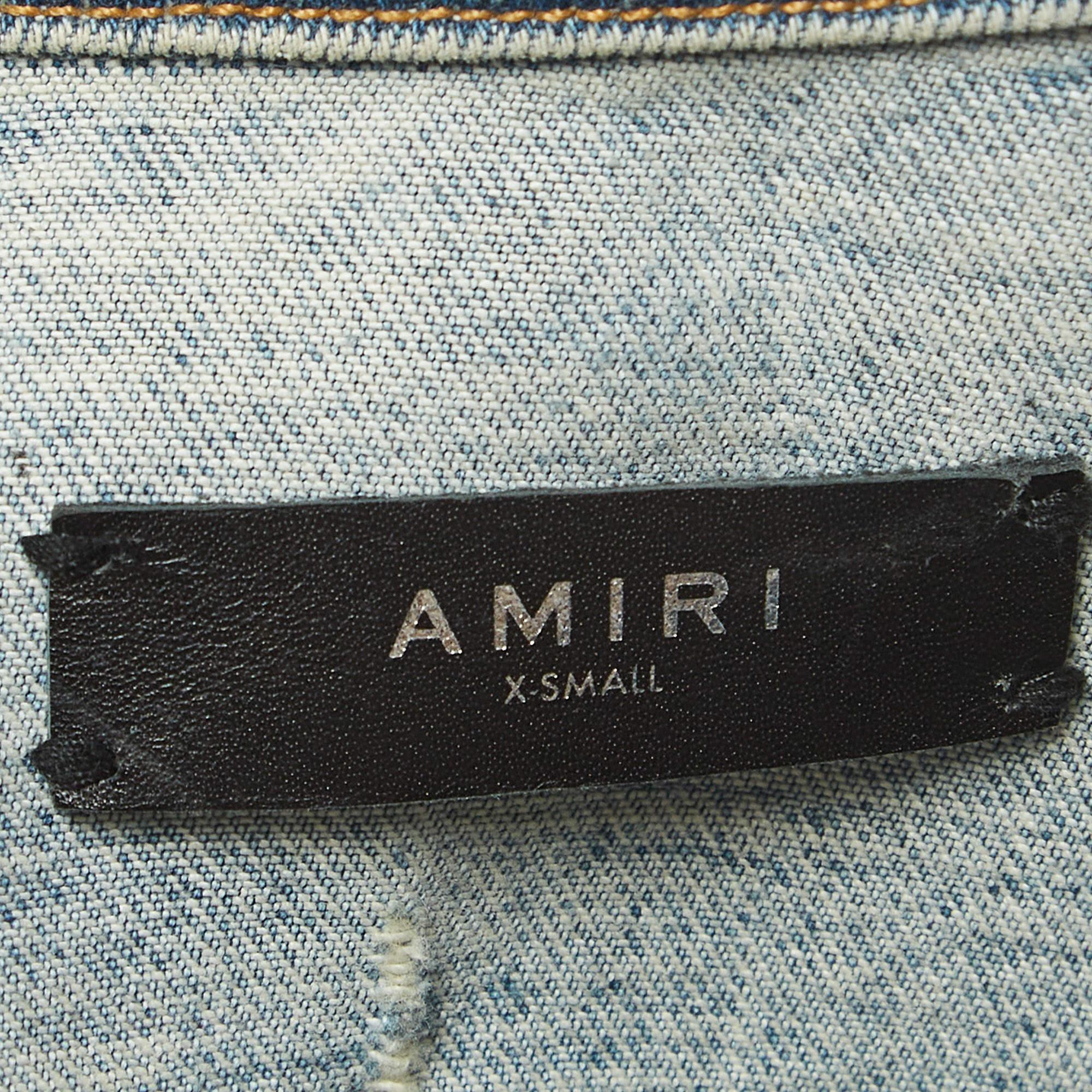 Amiri Blue Washed Distressed Patch Detail Buttoned Jacket XS For Sale 1