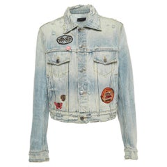 Amiri Blue Washed Distressed Patch Detail Buttoned Jacket XS