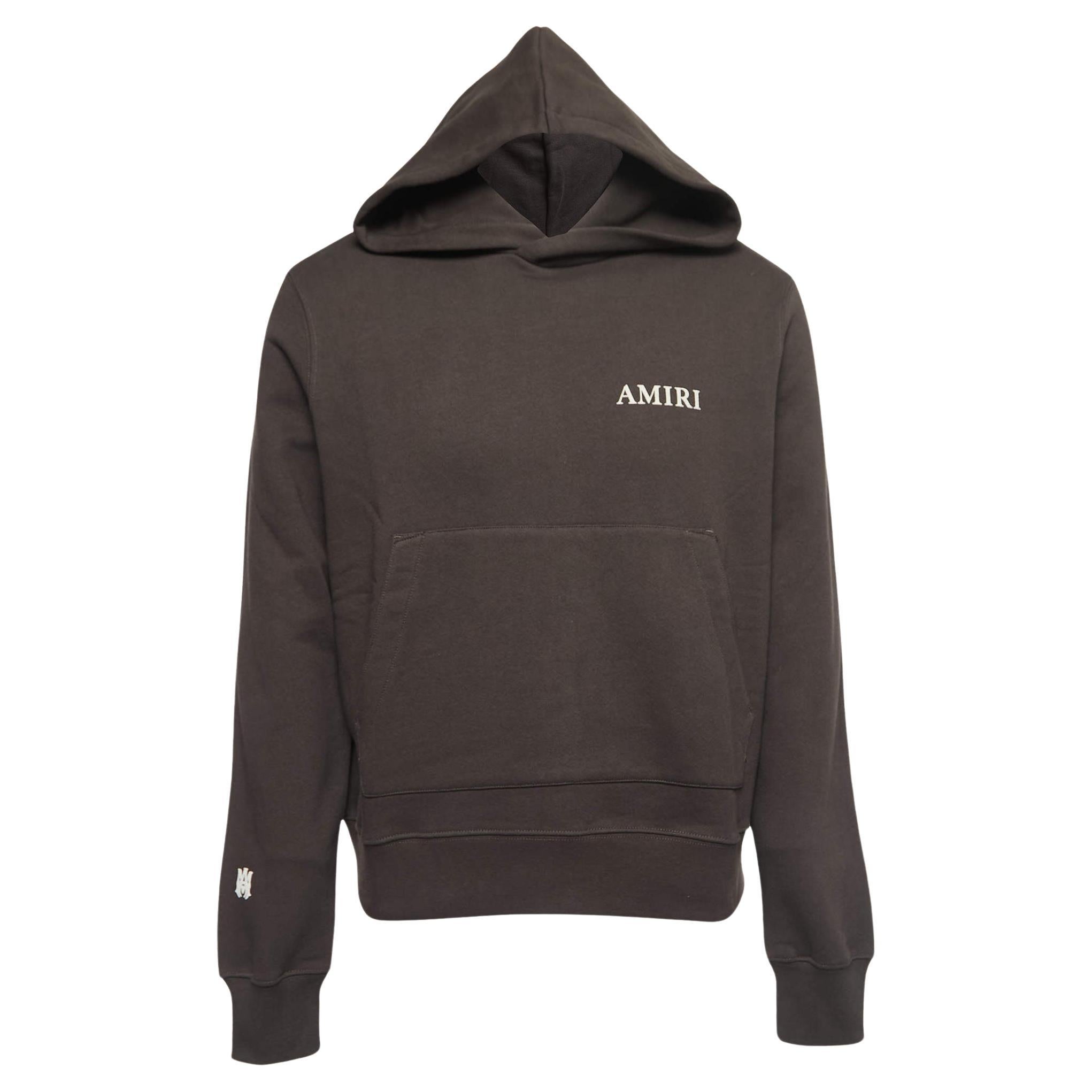 Amiri Brown Cotton Logo Print Hoodie S For Sale