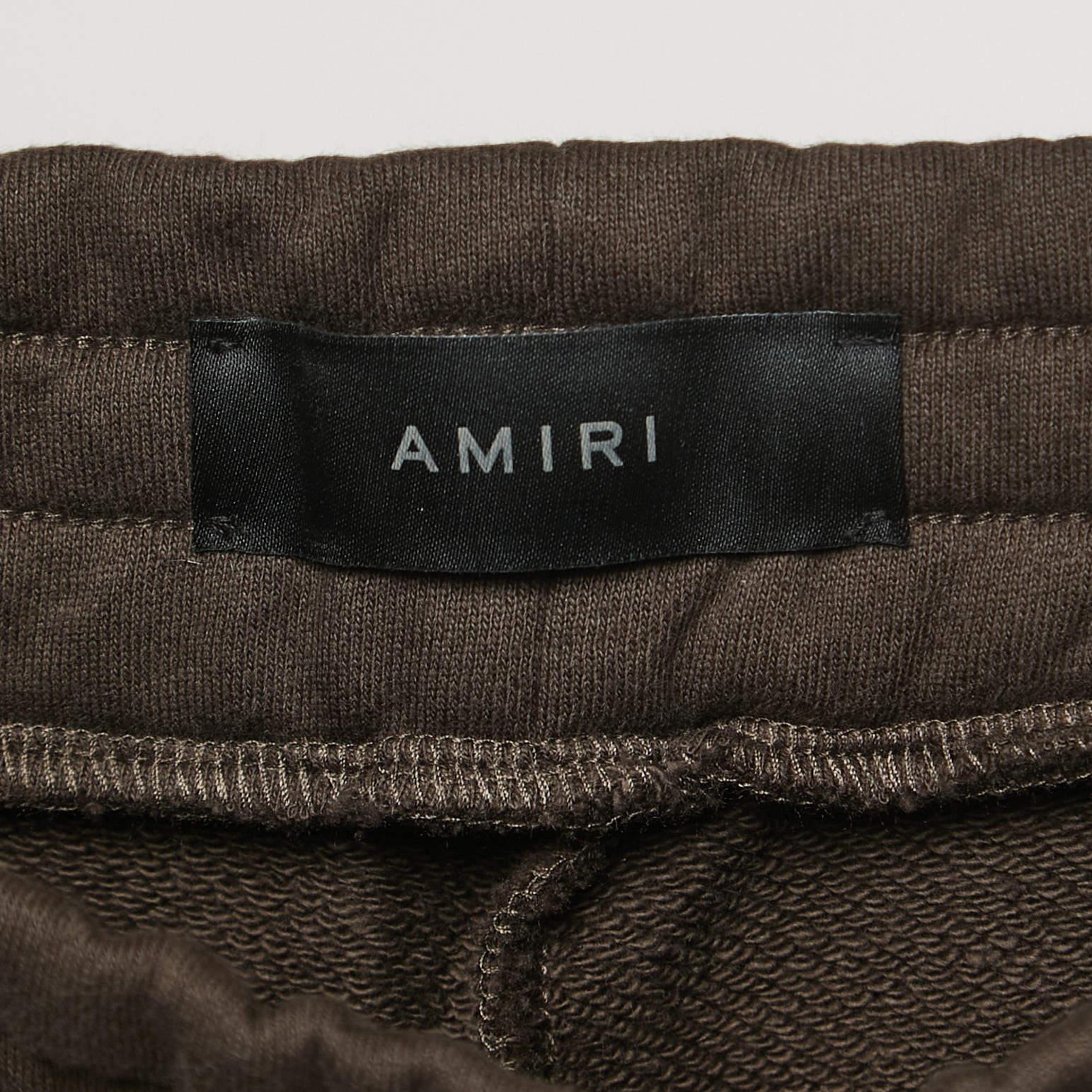 Amiri Brown Cotton Logo Print Joggers S For Sale 2