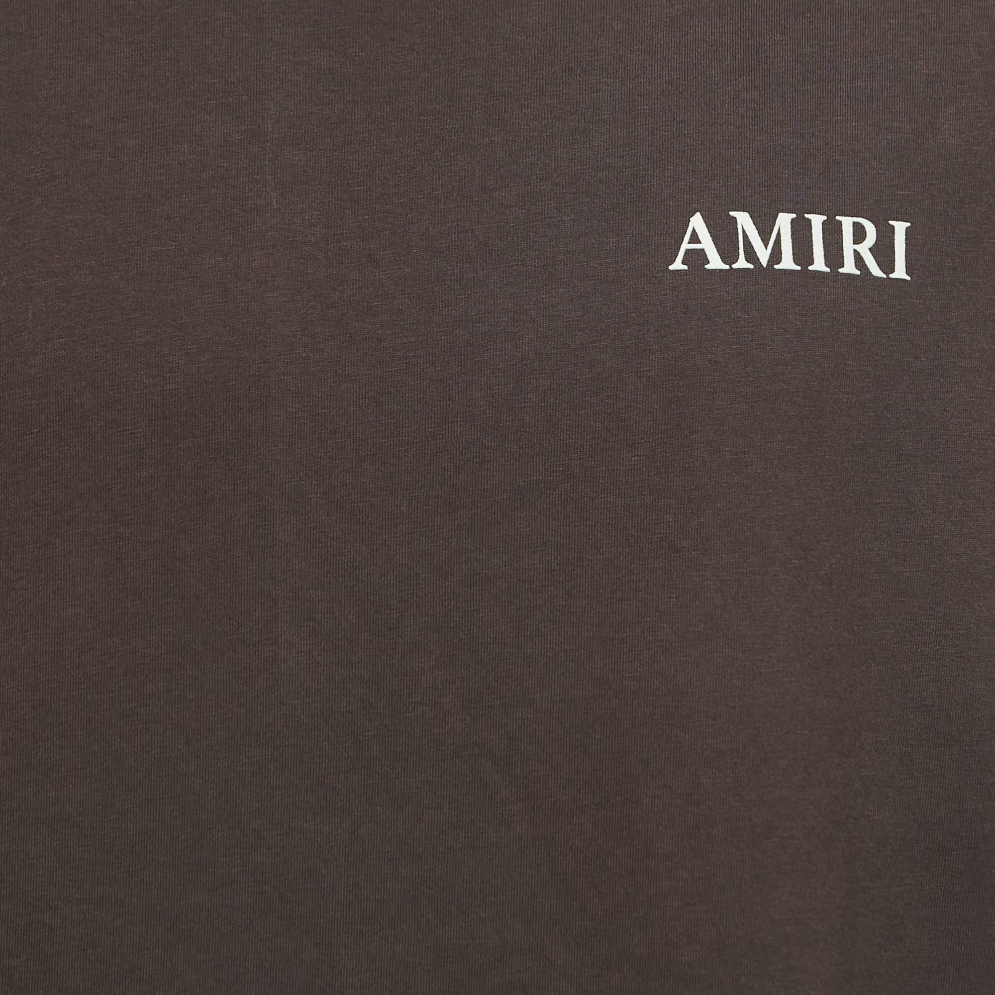 Men's Amiri Brown Cotton Puff Logo Print T-Shirt 2XL For Sale