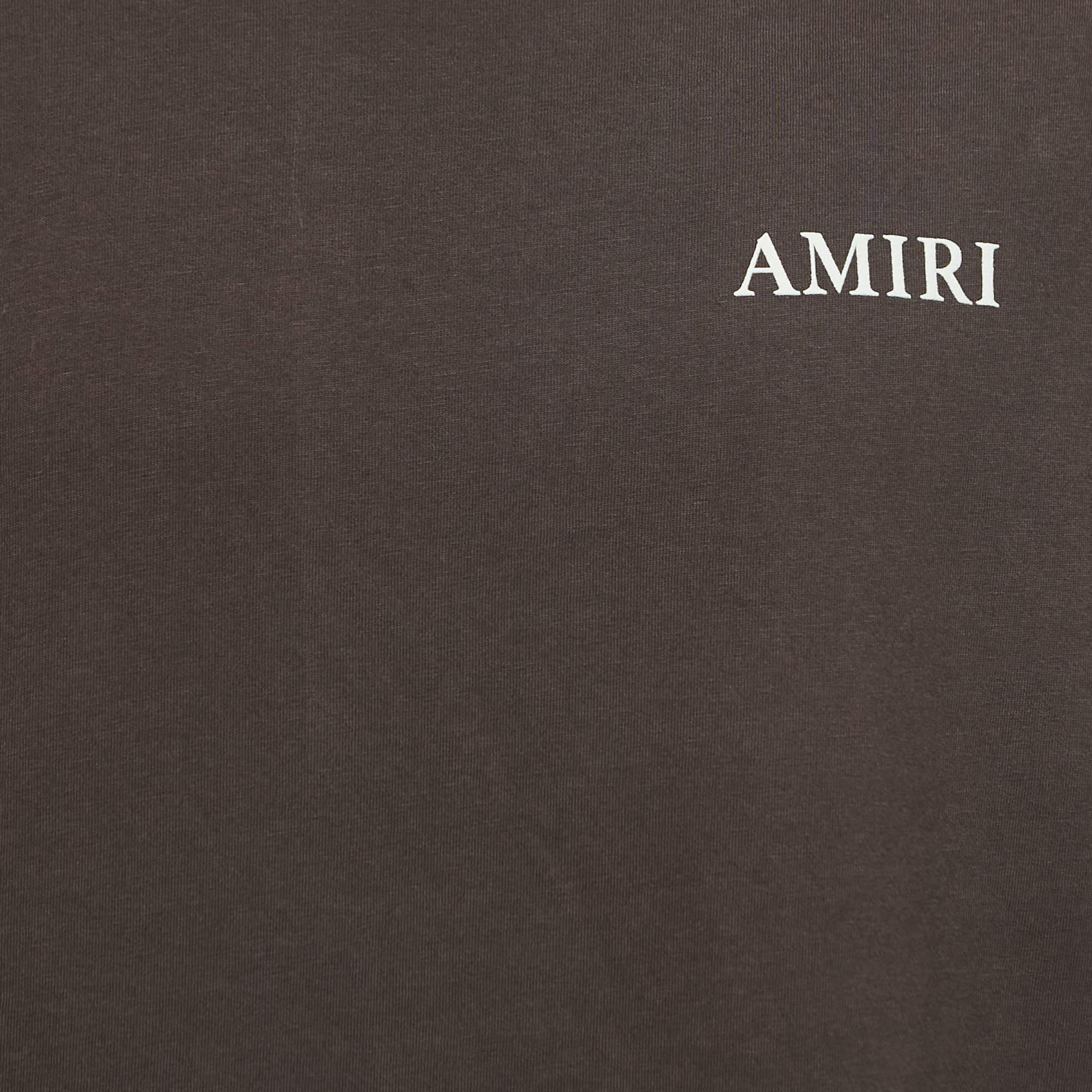 Amiri Brown Cotton Puff Logo Print T-Shirt 2XL For Sale 2