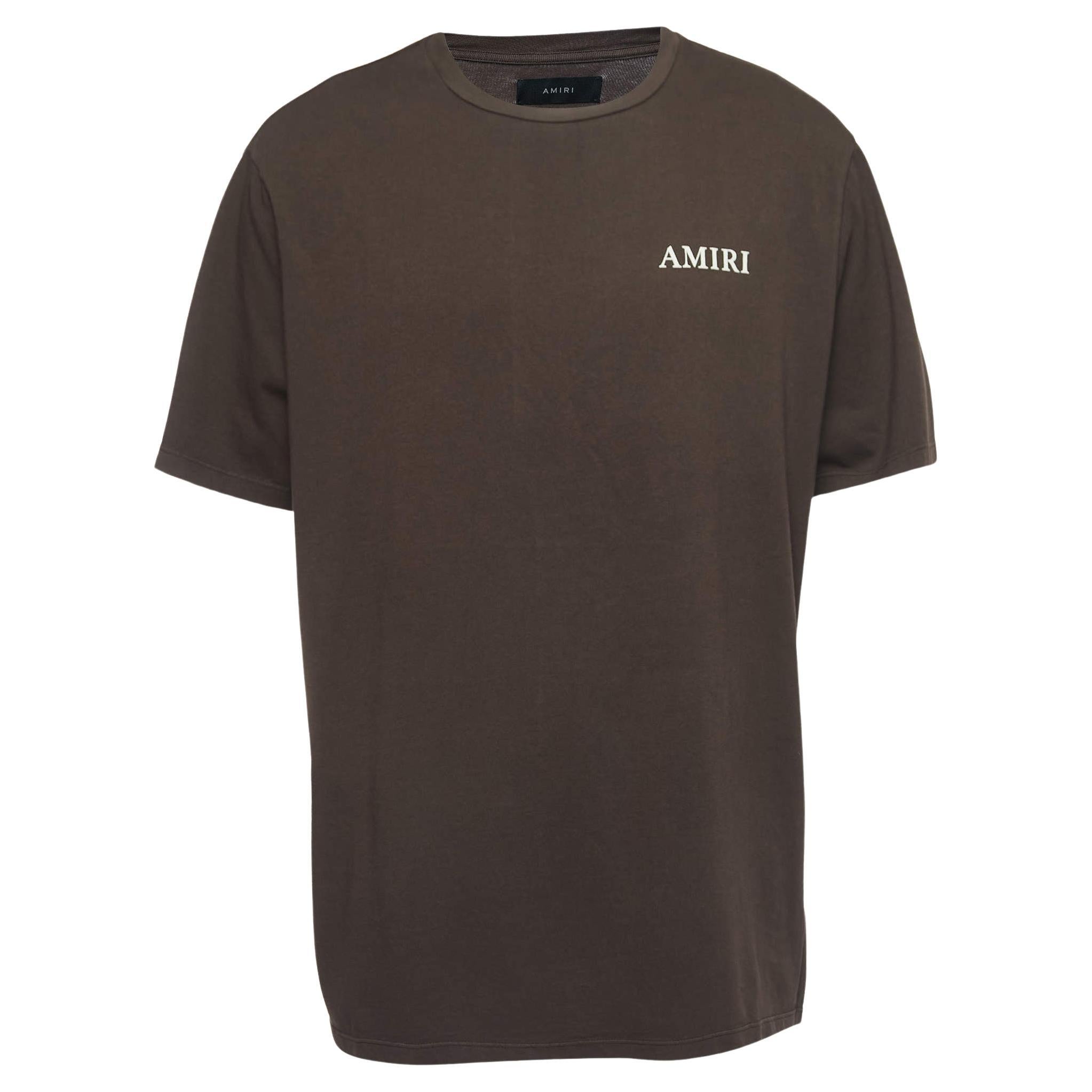 Amiri Brown Cotton Puff Logo Print T-Shirt 2XL For Sale