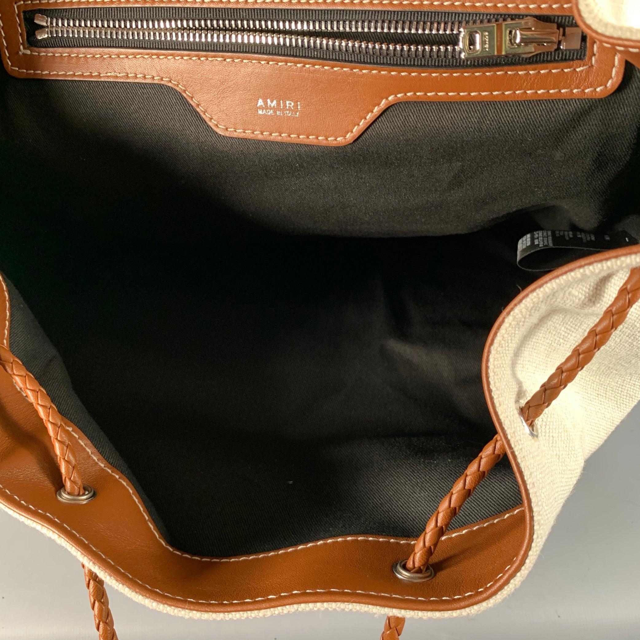 Amiri Borsa zaino in pelle di tela marrone crema in vendita 5