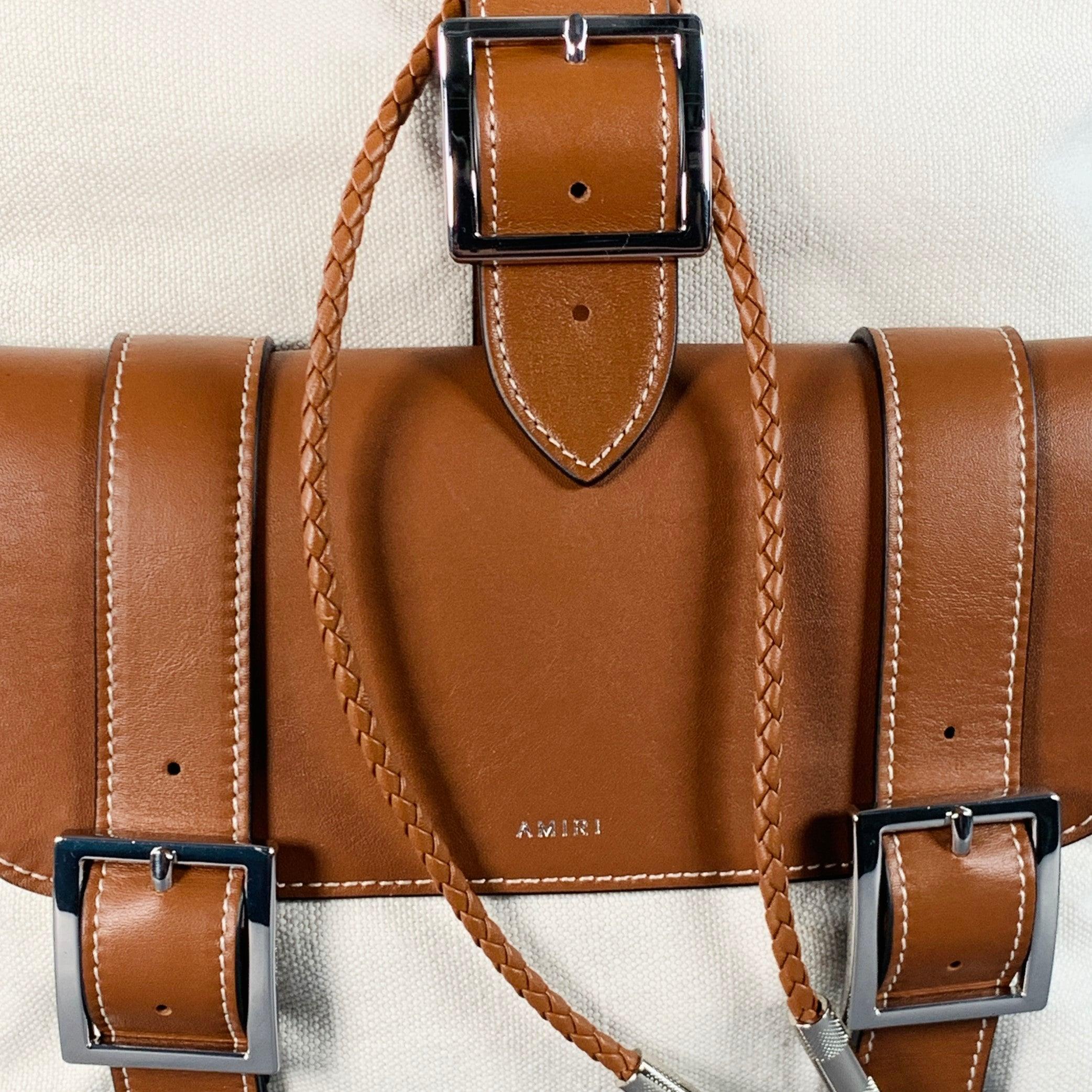 Amiri Borsa zaino in pelle di tela marrone crema In condizioni ottime in vendita a San Francisco, CA