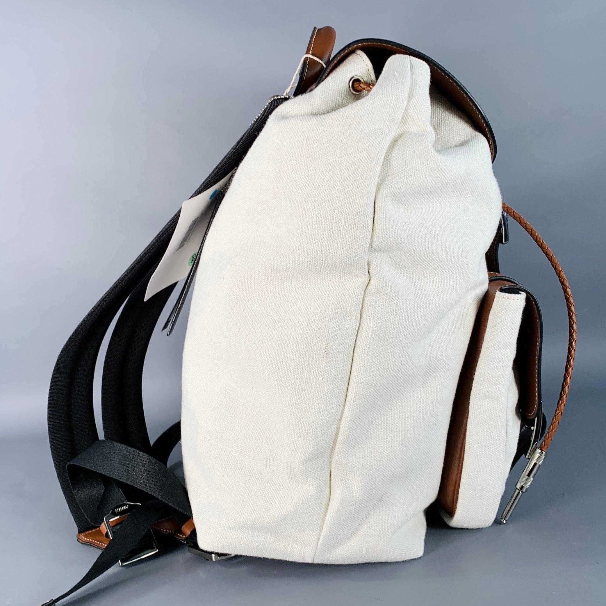 Uomo Amiri Borsa zaino in pelle di tela marrone crema in vendita