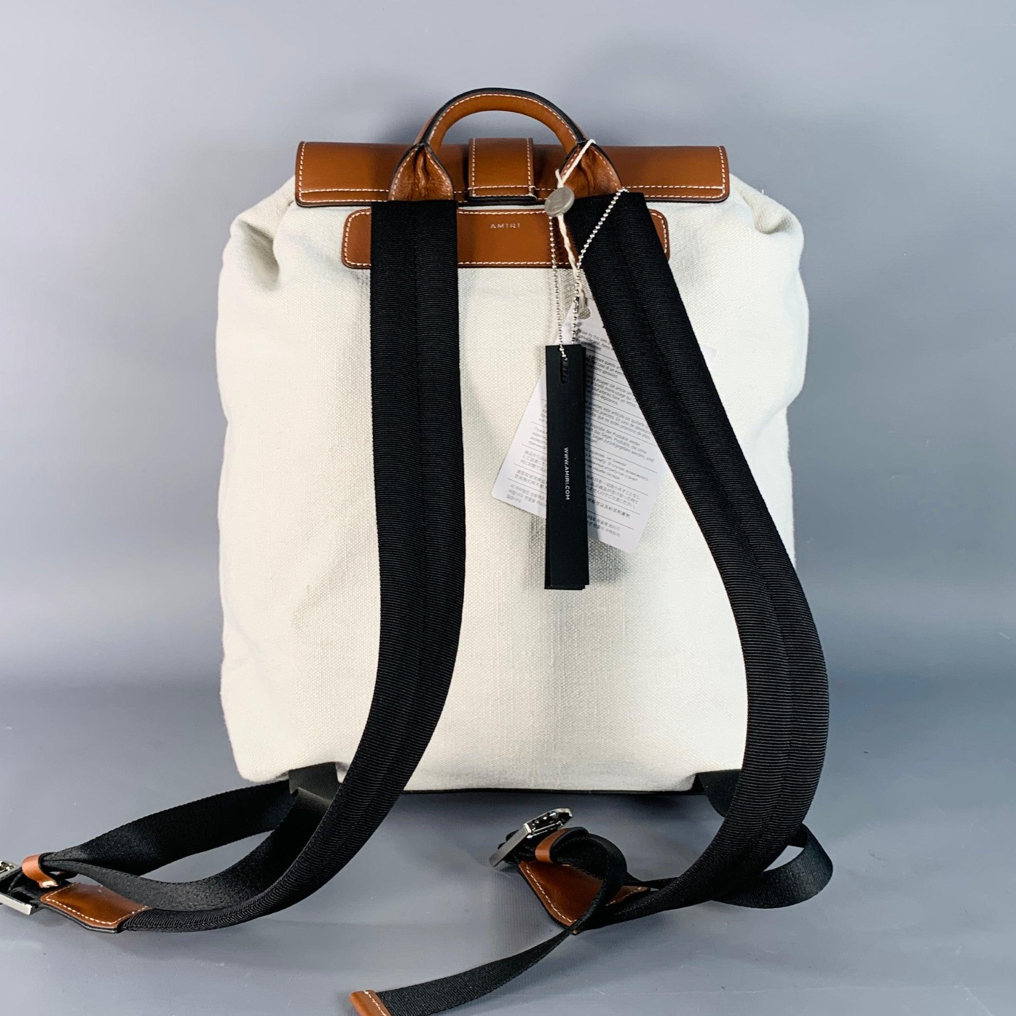 Amiri Borsa zaino in pelle di tela marrone crema in vendita 1