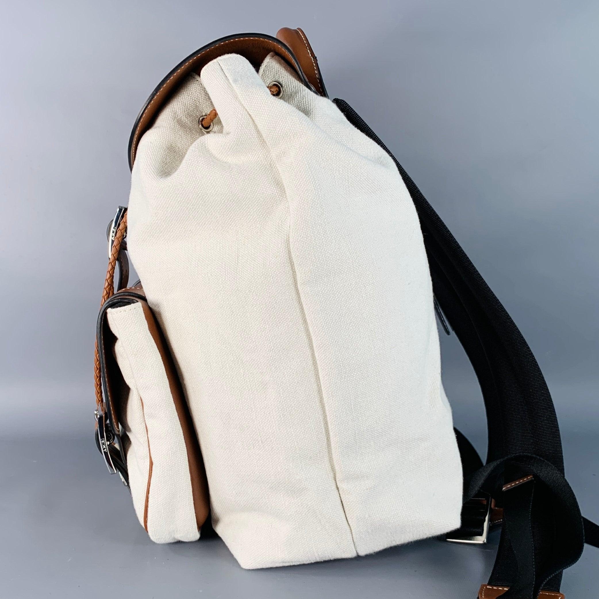 Amiri Borsa zaino in pelle di tela marrone crema in vendita 2
