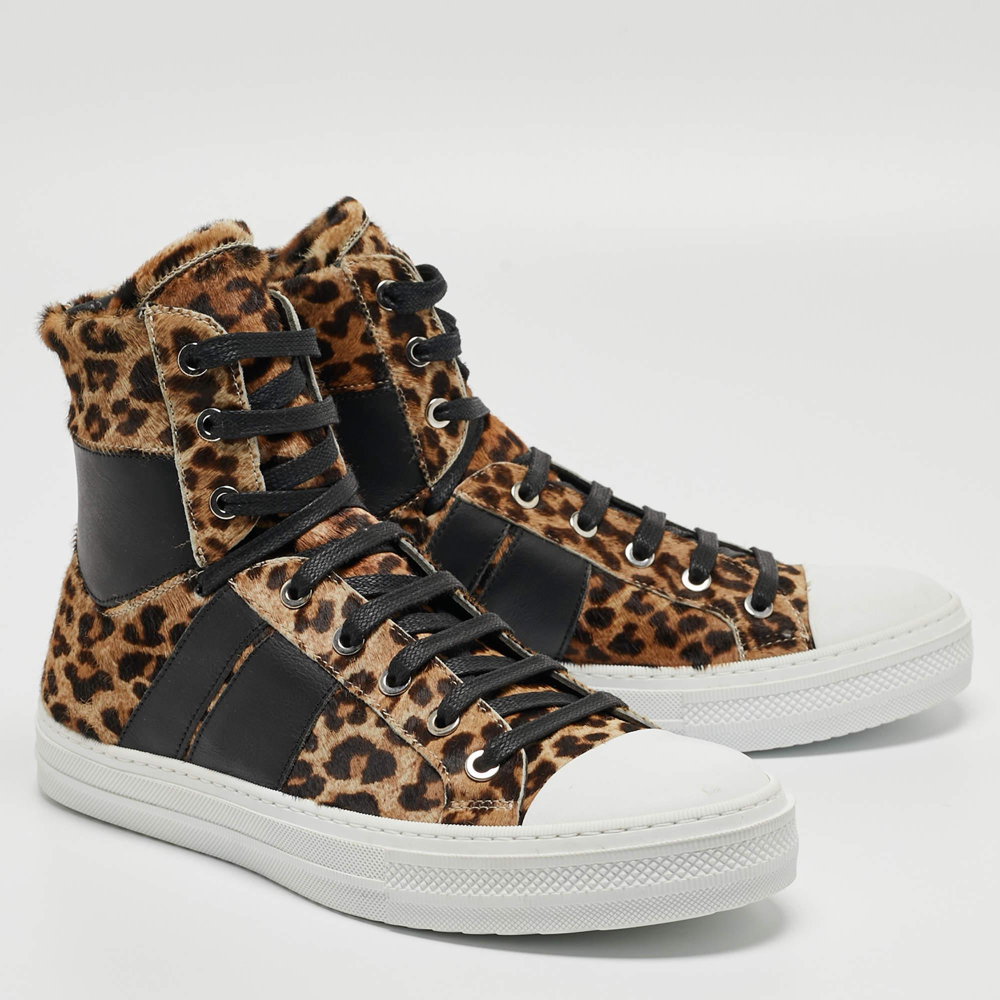 Amiri Calf Hair and Leather Sunset High Top Sneakers Size 41 For Sale 1