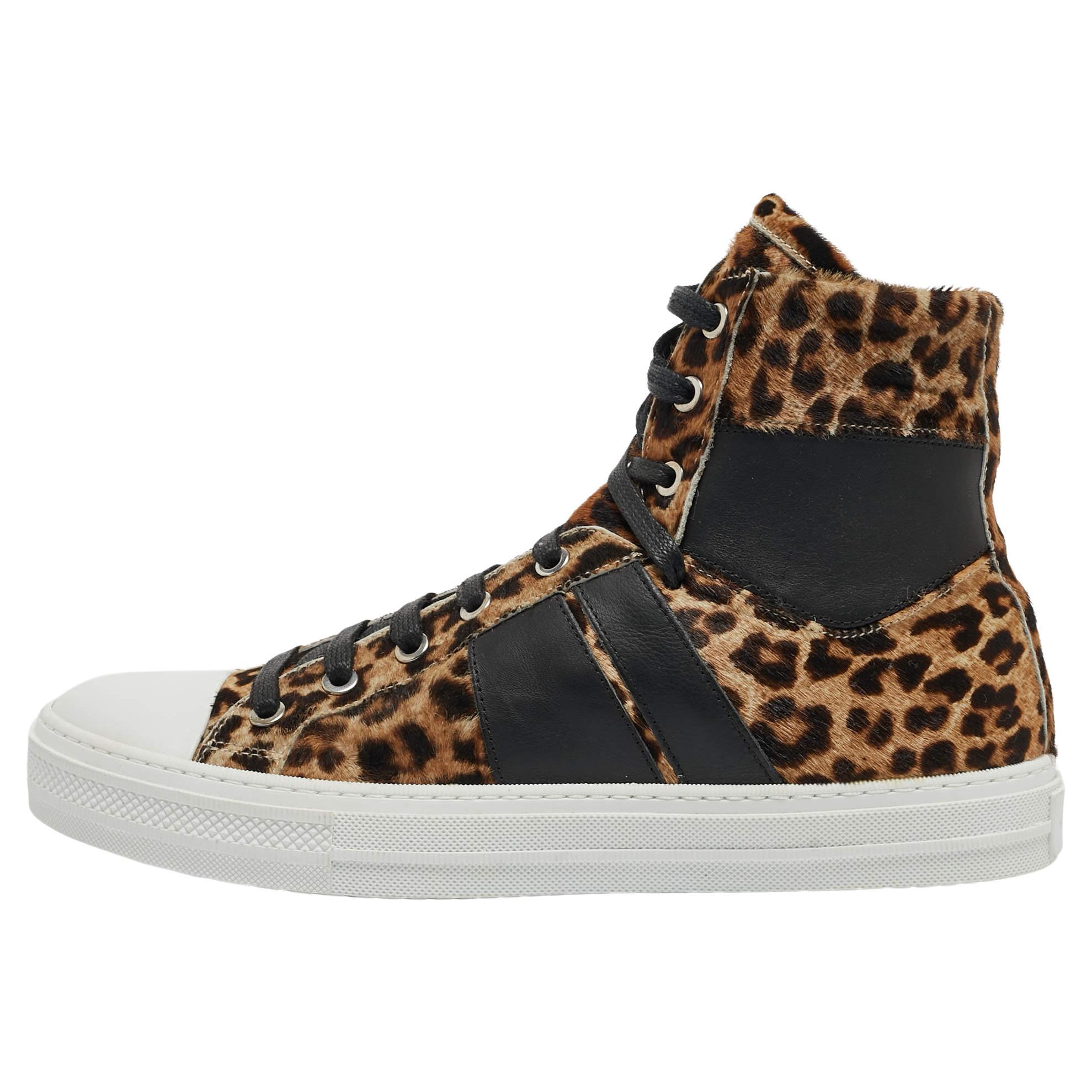 Amiri Calf Hair and Leather Sunset High Top Sneakers Size 41 For Sale