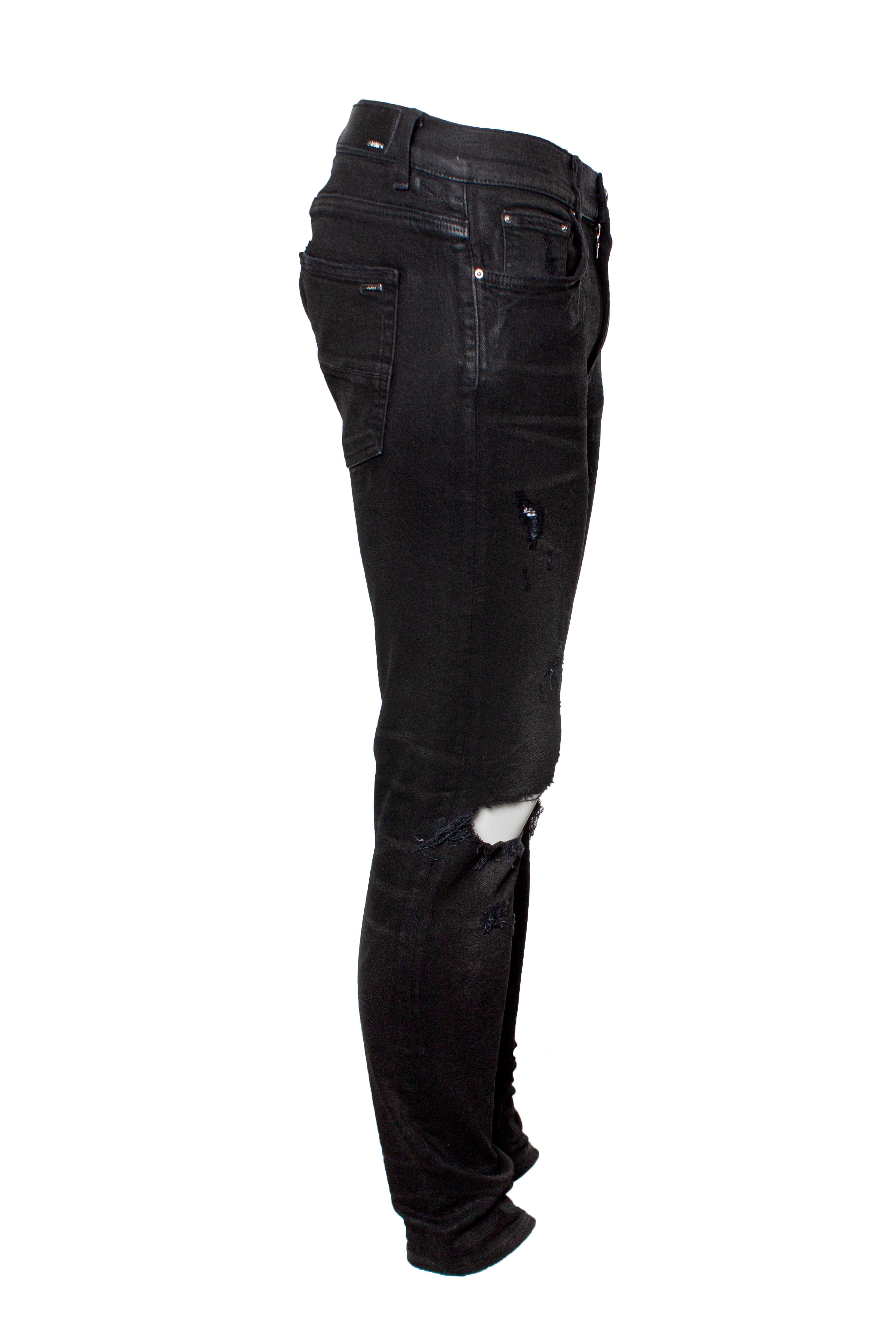 Amiri, Distressed faded black biker jeans In Excellent Condition For Sale In AMSTERDAM, NL