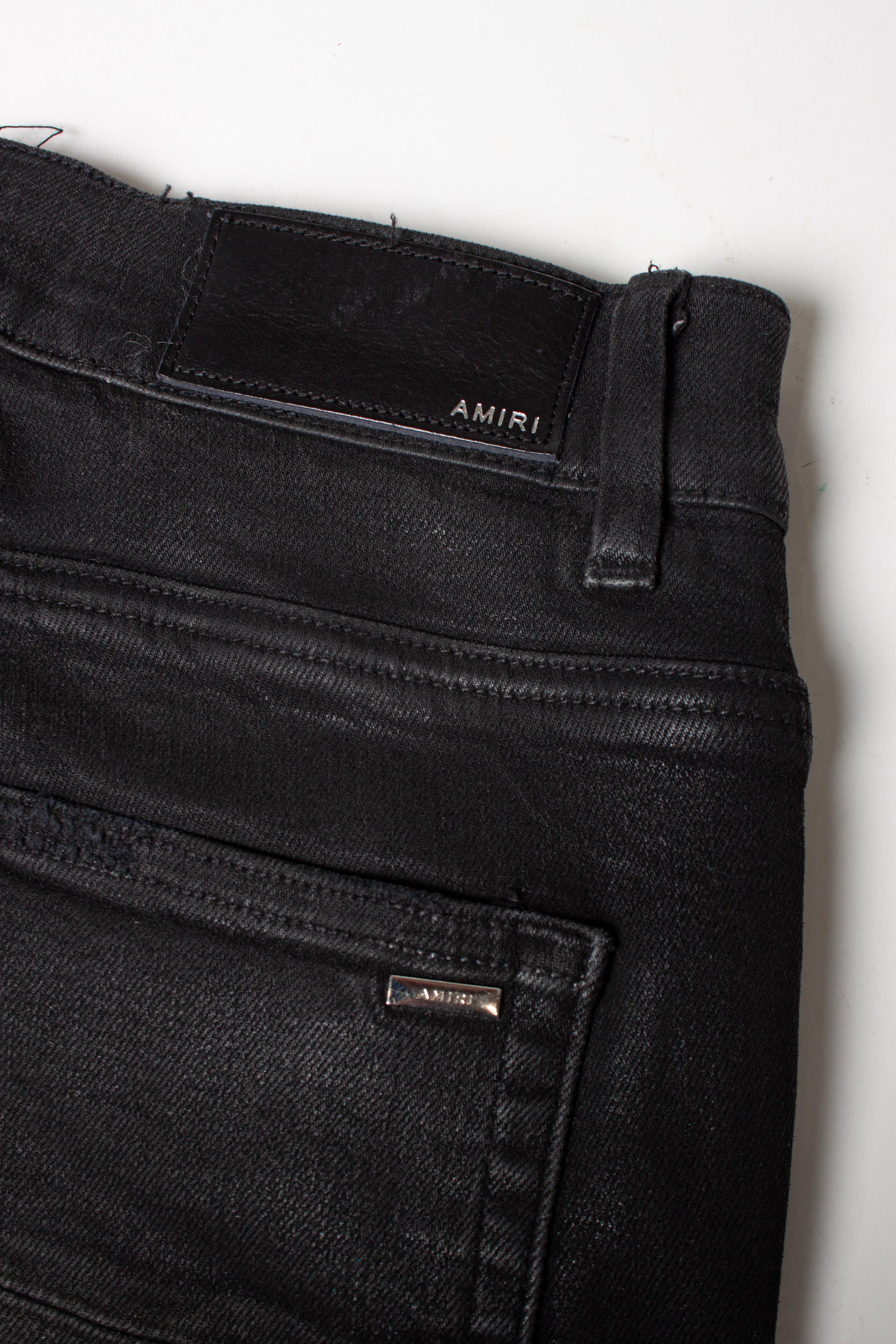 Men's Amiri, Distressed faded black biker jeans For Sale