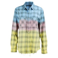 Amiri Frayed Ombré Checked Cotton Flannel Shirt Small