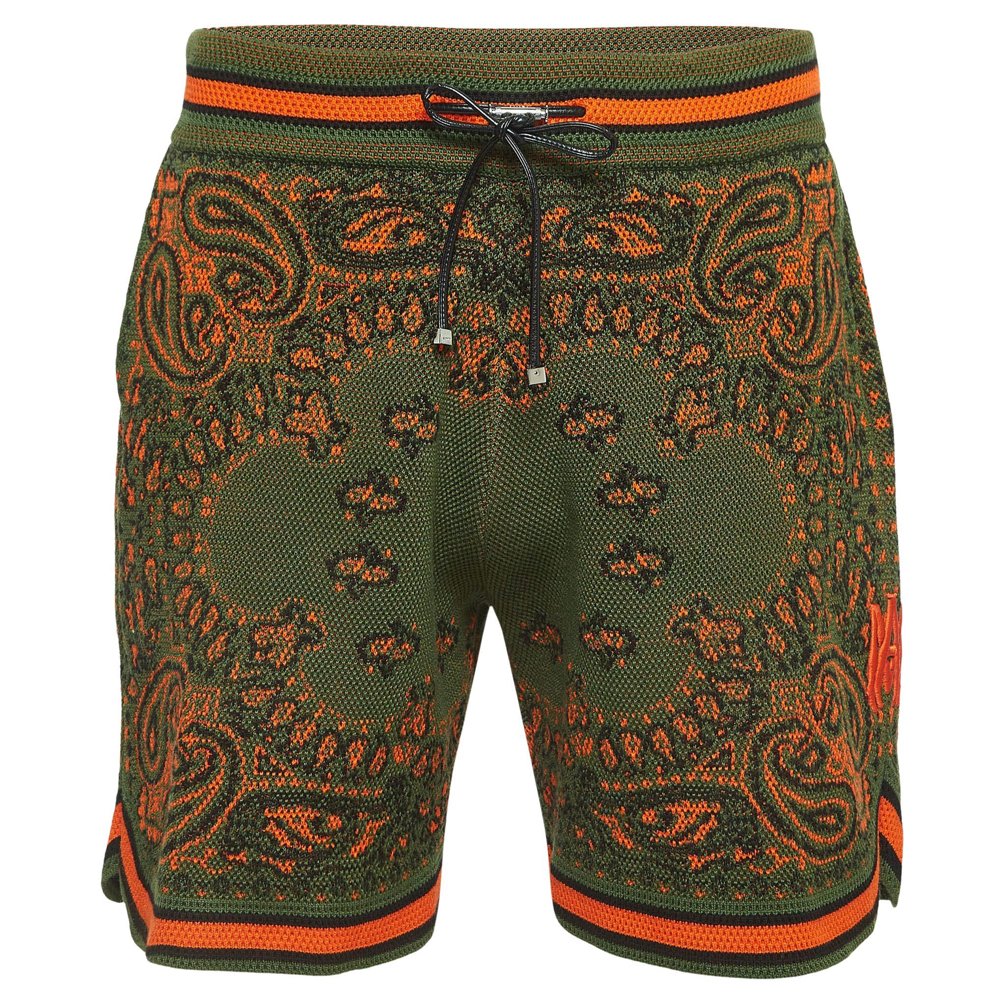 Amiri Green Bandana Print Knit Drawstring Shorts L For Sale