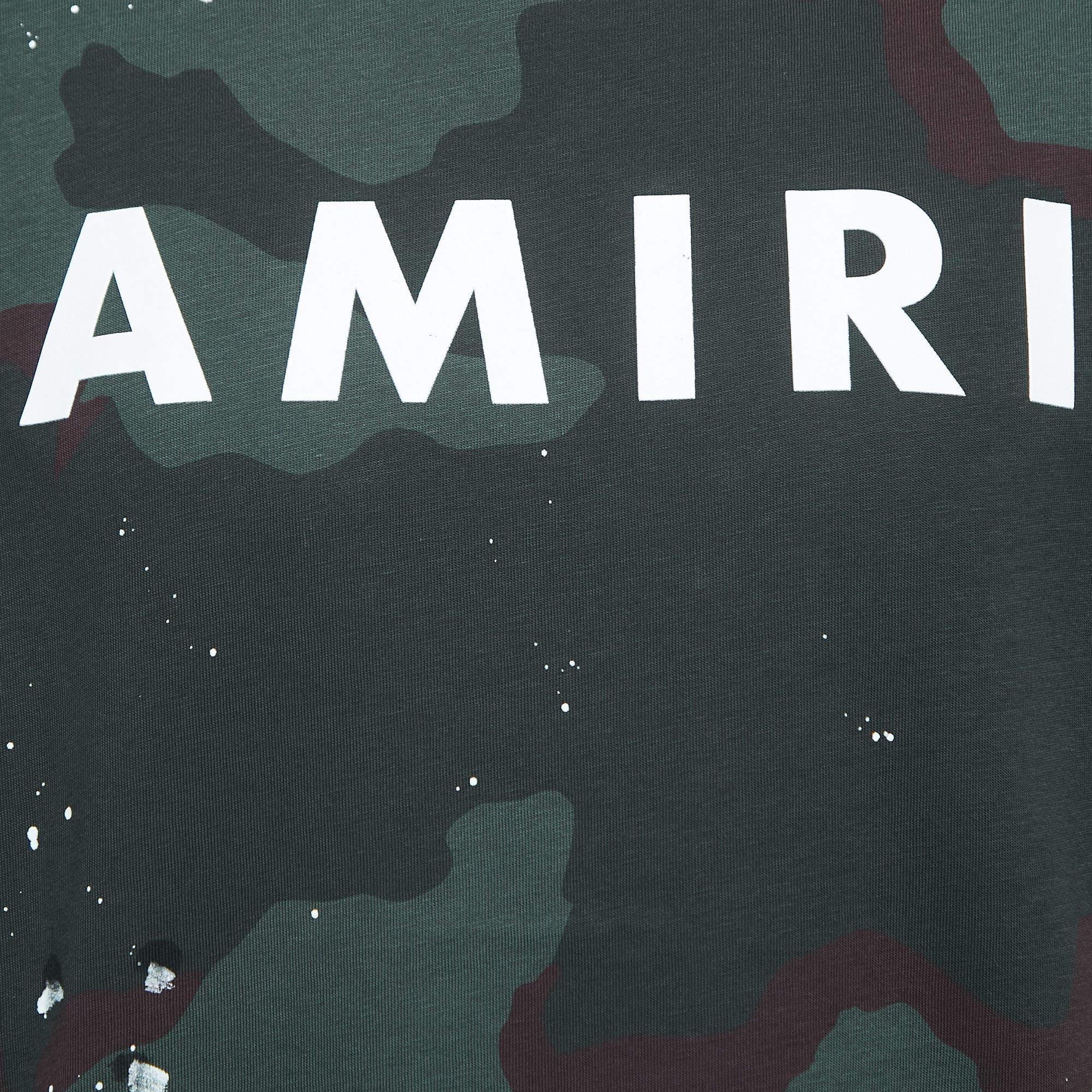 Amiri Grünes T-Shirt mit Camouflage-Druck und Logo L im Angebot 1