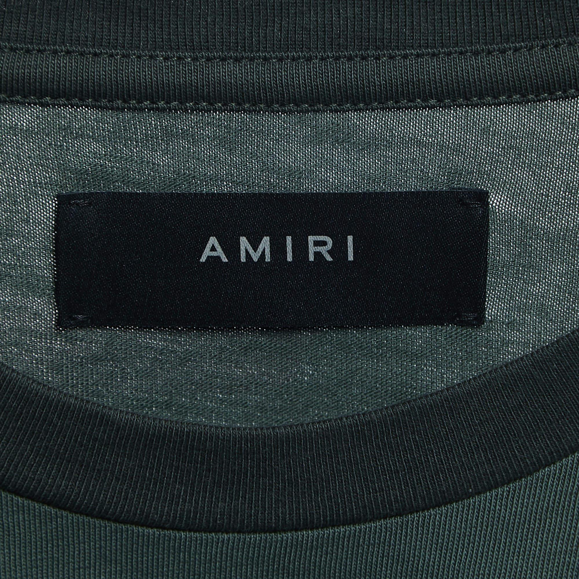 Amiri Green Camouflage Print Logo T-Shirt L For Sale 1
