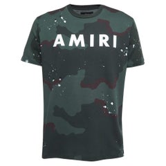 Amiri Green Camouflage Print Logo T-Shirt L