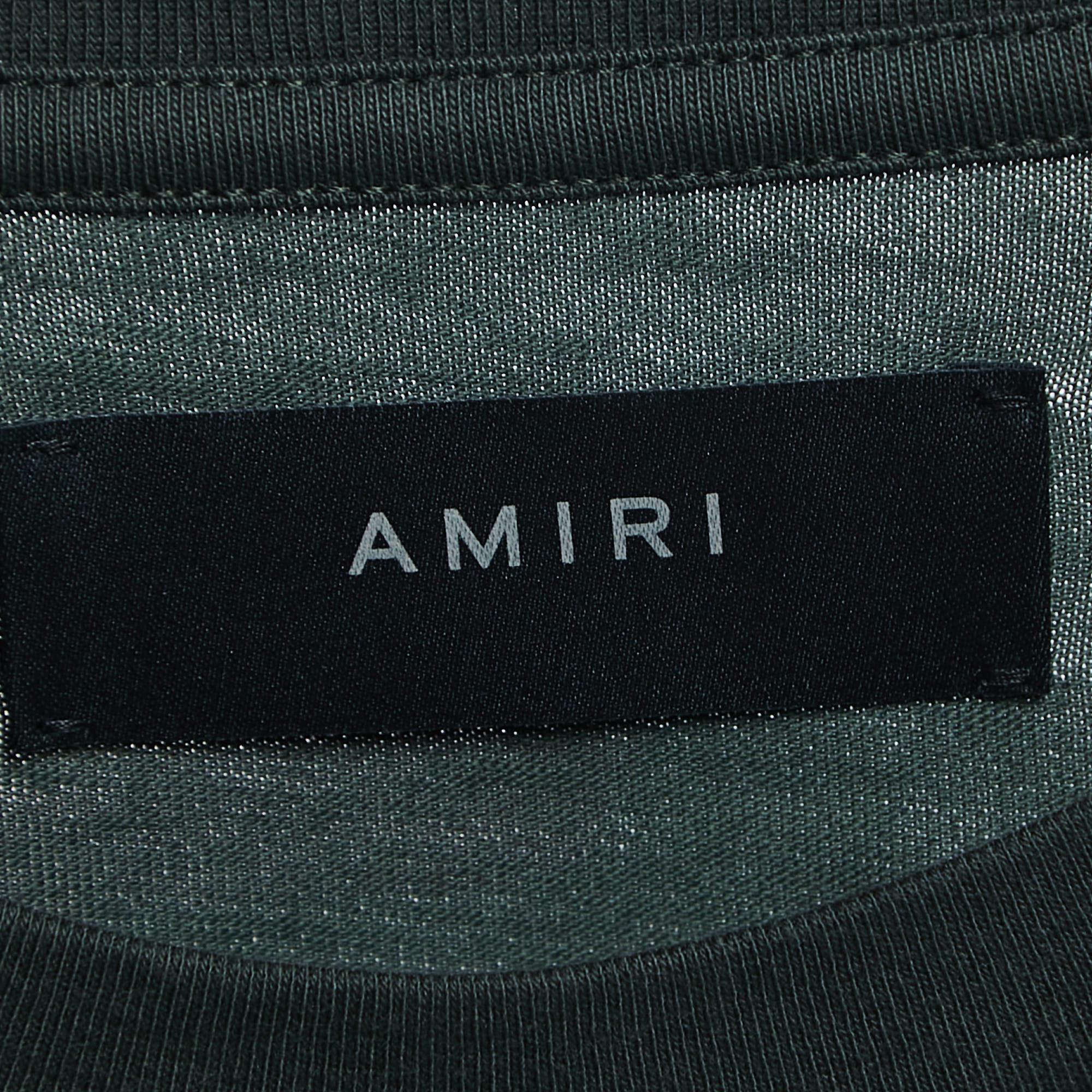 Amiri Green Camouflage Print Logo T-Shirt S For Sale 2