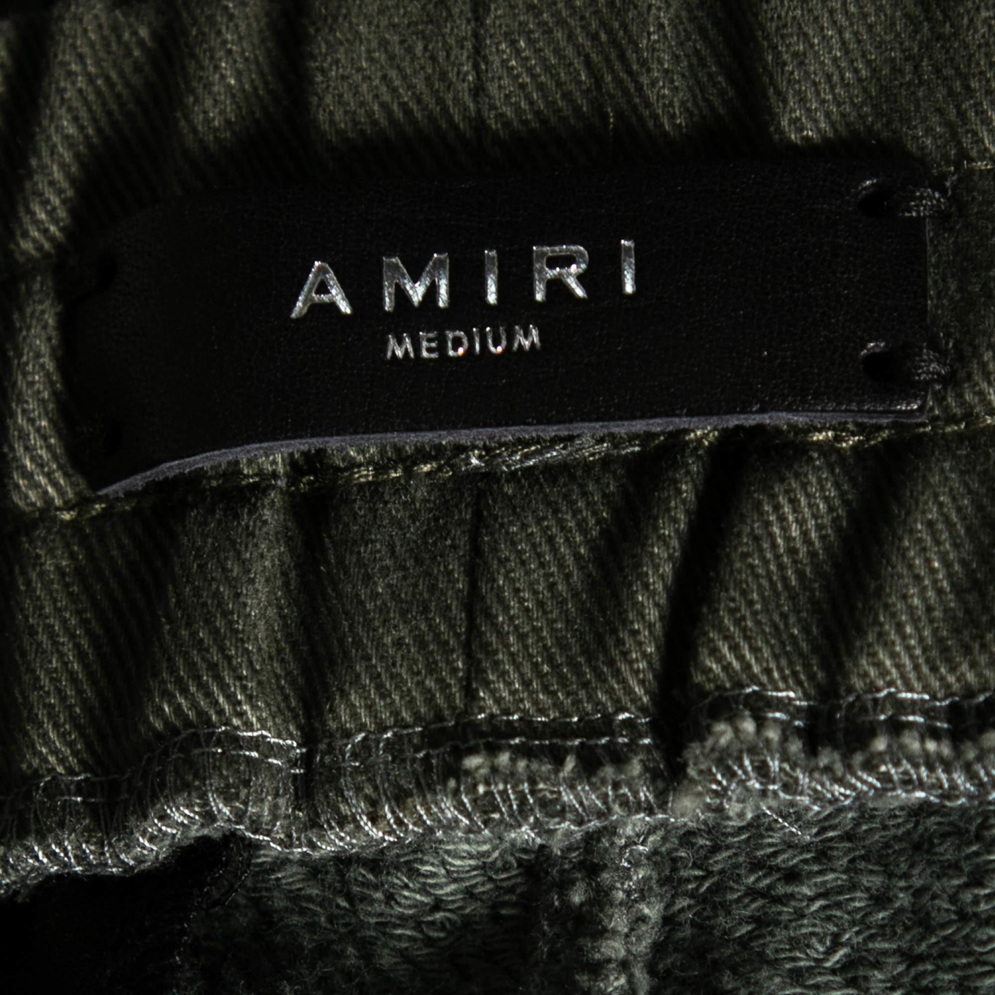 Black Amiri Green Cotton Knit Pocket Detailed Slim Fit Sweatpants M For Sale